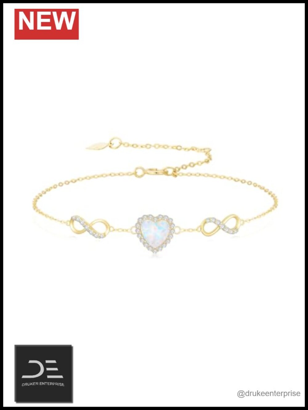 14k Gold Moissanite Heart Link Bracelet for Women